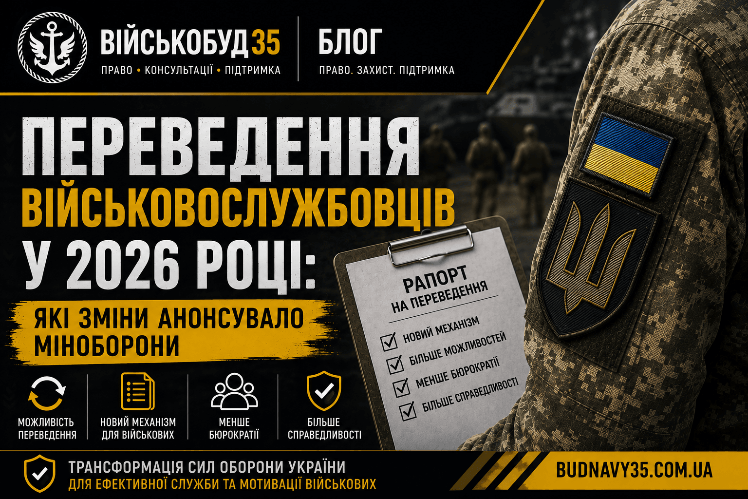 Переведення військовослужбовців у 2026 році — зміни та нові можливості переведення між військовими частинами за заявою Міноборони України