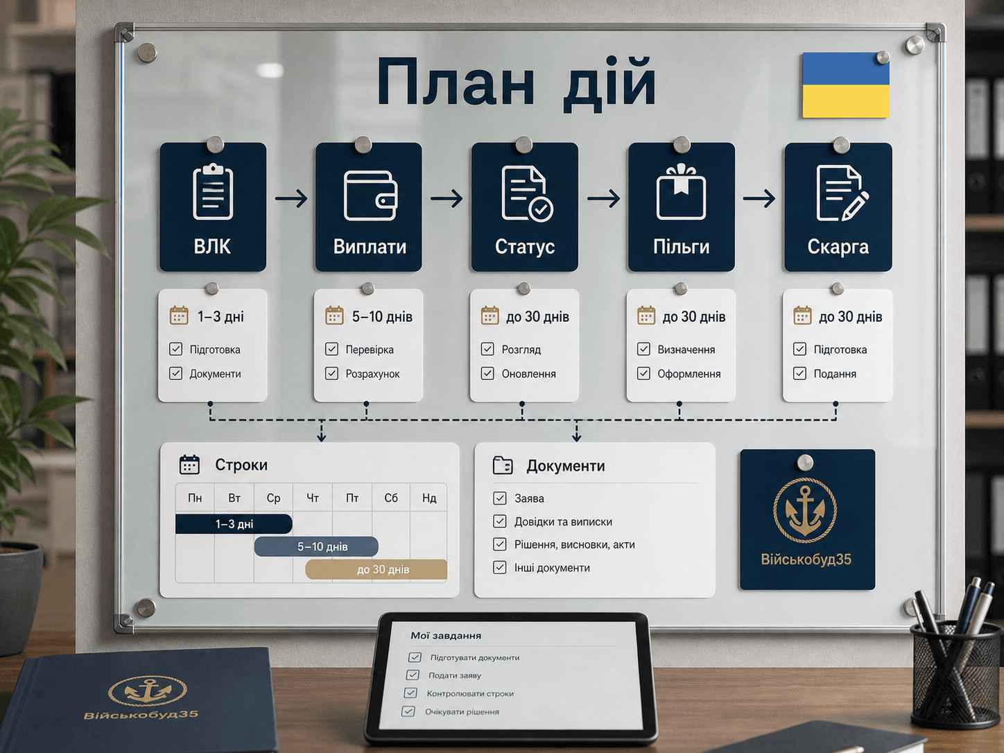 План дій після аналізу документів військового щодо ВЛК, виплат, статусу, пільг і скарг