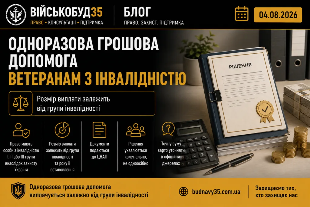 Одноразова грошова допомога ветеранам з інвалідністю — ВІЙСЬКОБУД35
