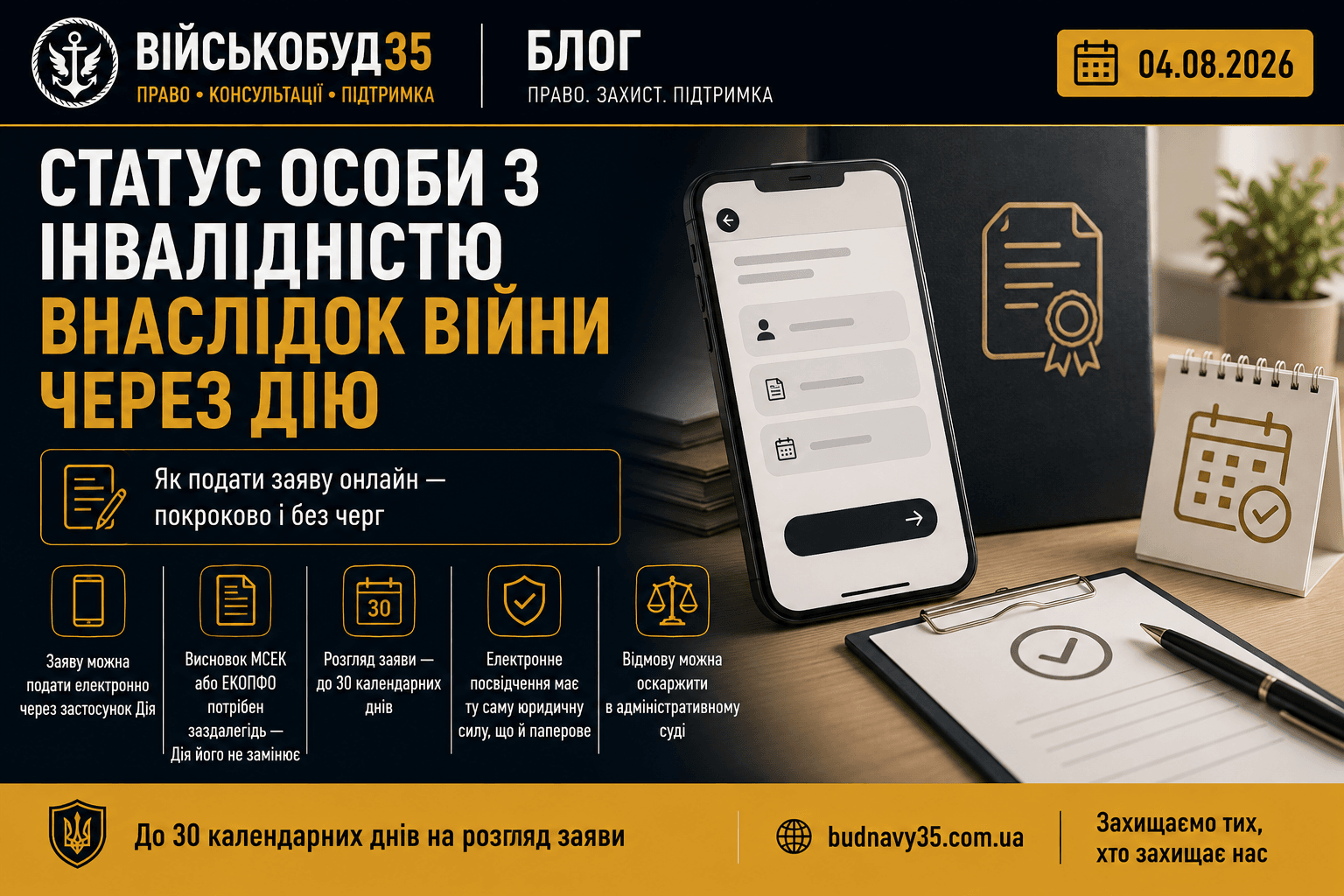 Статус особи з інвалідністю внаслідок війни через Дію — ВІЙСЬКОБУД35